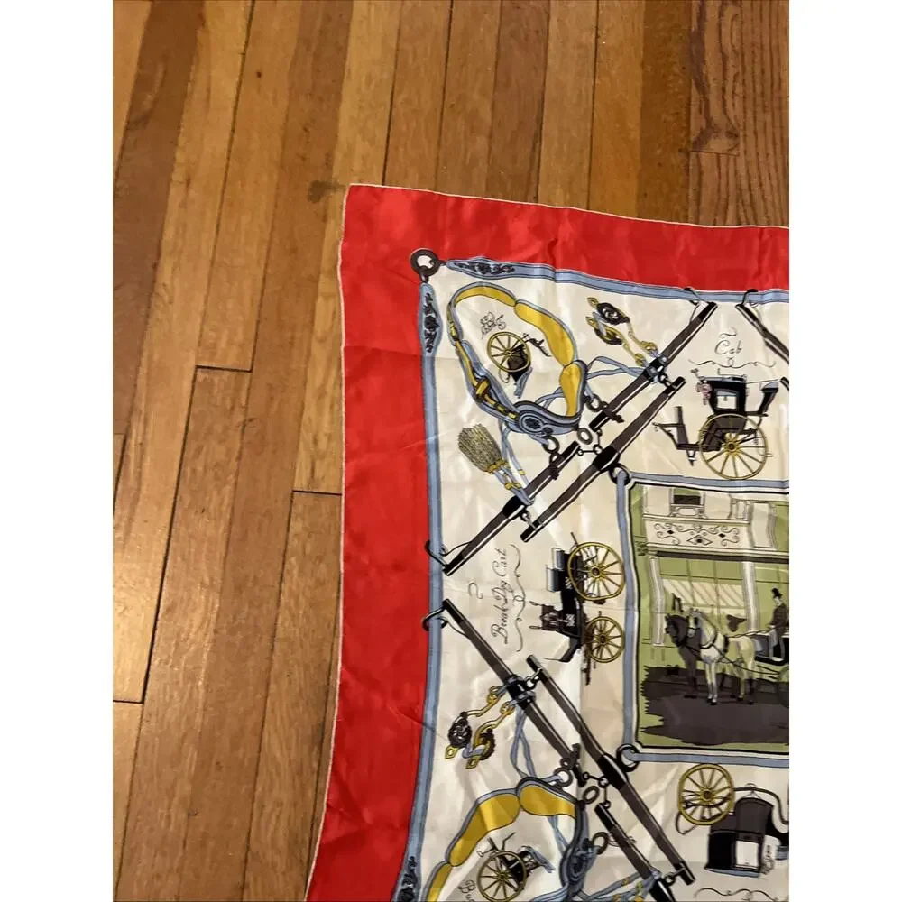 Vintage Glentex Silk Scarf 30x30 Old Fashion Buggy Print Hand Rolled Italy
